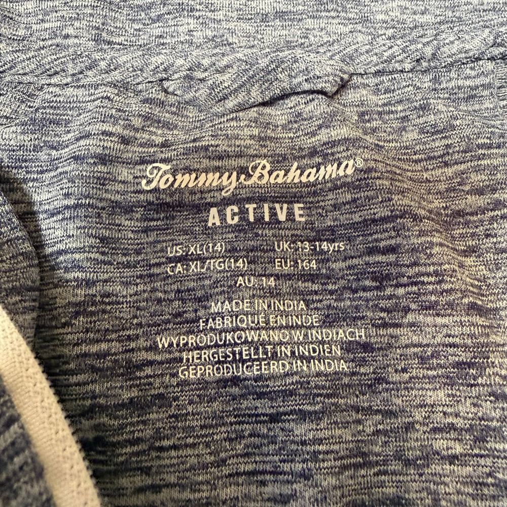Preppy Athletic Tommy Bahama Active Boys XL 14 Blue 1/4 Zip Pullover Shirt - Picture 3 of 5